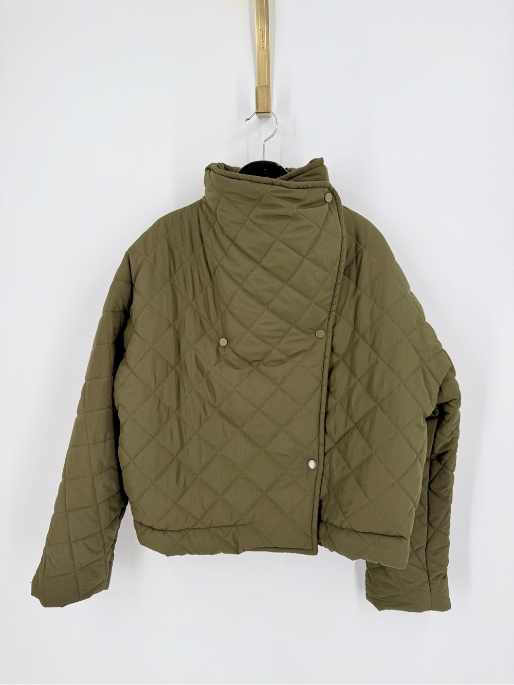 Petal & Pup Olive Quilted Asymmetrical Puffer Jacket